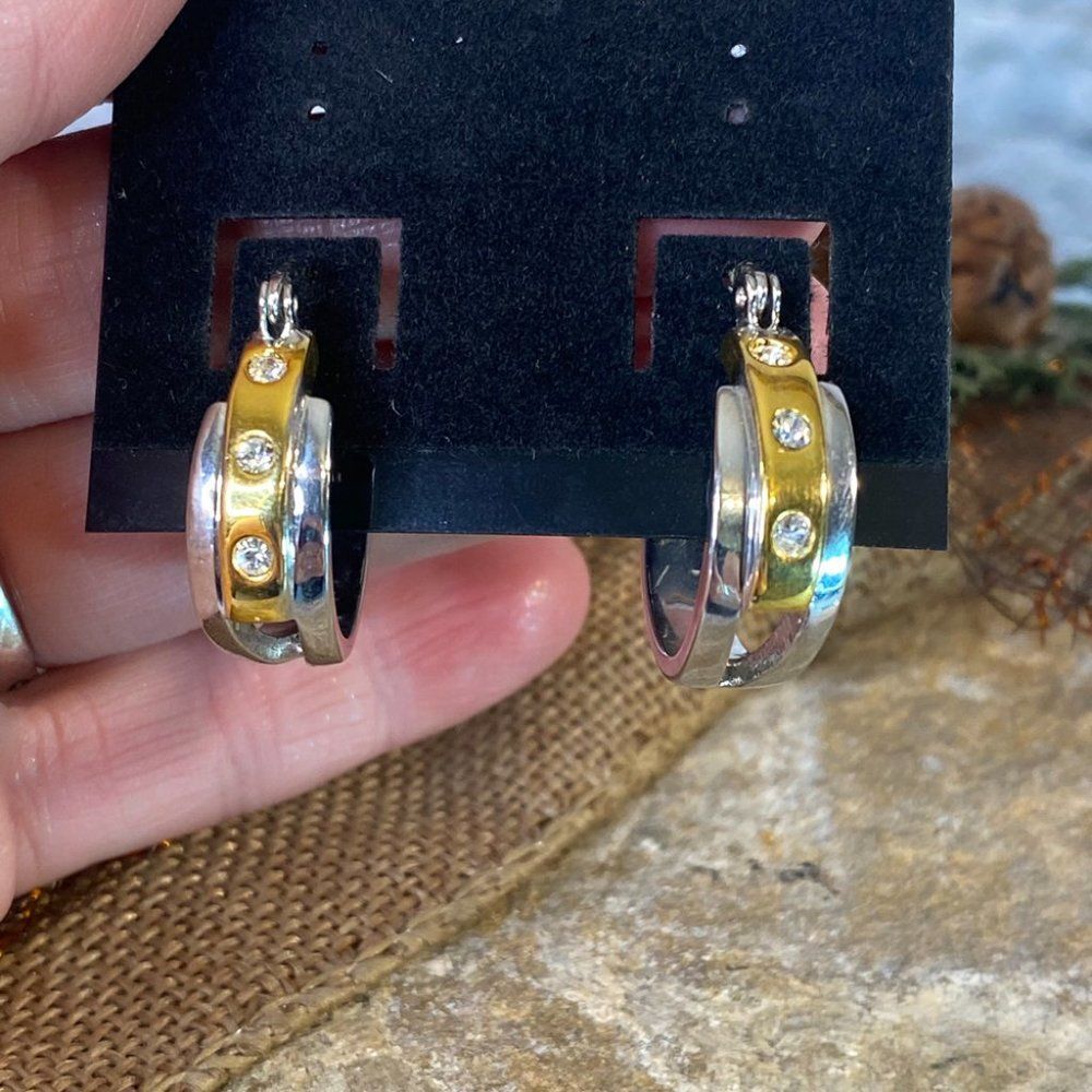 Vintage Gold & Silver Hoop Earrings Leverback Closures
